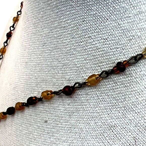 Vintage Hand-Painted Floral Pendant Necklace With Beaded Chain. B44 - Picture 6 of 13